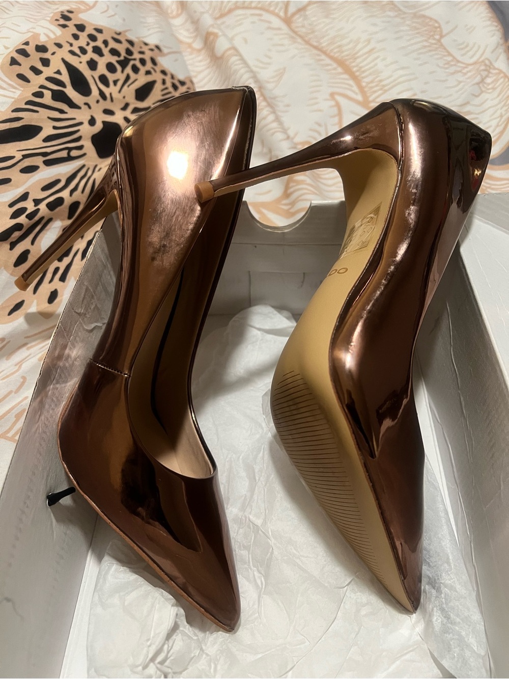 ALDO Brown Metallic Pointed-Toe Patent Pumps - Picture 3 of 5